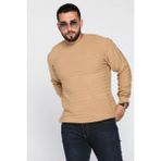 Bej Erkek Bisiklet Yaka Çizgi Desenli Triko Kazak P-00005041 - M