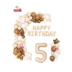 Bej Happy Birthday 5 Yaş Folyo Balon Bej Beyaz Kahverengi Konsept Doğum Günü Parti Seti