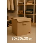 Bej Kapaklı Dolap Içi Çamaşır Oyuncak Düzenleyici Katlanır Kapaklı Saklama Kutusu 30X30X30