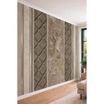 Bej Kapitone Görünümlü ve Mermer Panel Desenli Tekstil Duvar Kağıdı, 350 x 260