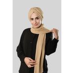 Bej Kışlık Kendinden Atkılı Peluş Tesettür Bone Jakar Düz 2329_12