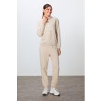 Bej Kompakt Pamuklu Kalın Pürüzsüz Dokulu Dik Yaka Oversize Fit Kadın Eşofman Takım - 95342