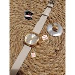 Bej Kordon Retro Still Marka Model Vintage Oval Charmlı Gold Kasa Kadın Kol Saati 0021 - 20 cm