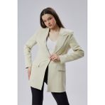 Bej Kruvaze Uzun Blazer Ceket - S