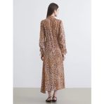 Bej Leopar Desenli Modal Karışımlı Gömlek Elbise