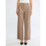 Bej Loose Fit Geniş Paça Kadın Pileli Pantolon