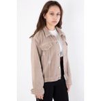 Bej Ön Cepli Nakış Detaylı Kız Çocuk Jean Ceket 20359 - Regular Fit - 6 - 7 Yaş