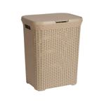 Bej Plastik Hasır Desenli Kapaklı Çamaşır Sepeti 55 x 43 x 33 CM