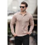 Bej Polo Yaka Çizgili Düğme Detaylı Erkek Kazak 7281 - 2XL