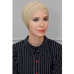 Bej Pratik Hazır Geçmeli Tesettür Bone Sandy Kumaş Üç Çapraz 1803_12