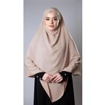 Bej Pratik Hazır Geçmeli Tesettür Eşarp Medine İpeği Bağcıklı Çift Katlı Sufle Hijab 2302_12