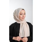Bej Pratik Hazır Geçmeli Tesettür Şal Örme Kumaş Sade 2118_12