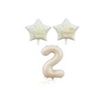 Bej Rakam ve Happy Bırthday Yazılı Yıldız Folyo Balon Seti Yaş 2