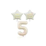 Bej Rakam ve Happy Bırthday Yazılı Yıldız Folyo Balon Seti Yaş 5