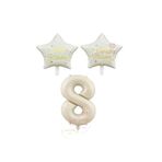 Bej Rakam ve Happy Bırthday Yazılı Yıldız Folyo Balon Seti Yaş 8
