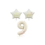Bej Rakam ve Happy Bırthday Yazılı Yıldız Folyo Balon Seti Yaş 9