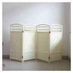Bej Rattan Kreş Ekran Bölücü 4 Panel Katlanır Bebek Oyun Alanı Çit Dekoratif Mobil Bölme Çocuklar Köşe Küçük Oda Bölücü (120 x 160 cm)