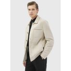 Bej Regular Fit Gömlek Yaka Casual Kürk Deri Mont