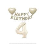 Bej Rengi Happy Bırthday Set Kalp ve Rakam Folyo Balon Seti Yaş 4