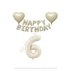 Bej Rengi Happy Bırthday Set Kalp ve Rakam Folyo Balon Seti Yaş 6