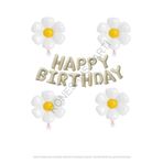 Bej Rengi Happy Bırthday Set ve Papatya Folyo Balon Seti