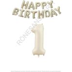 Bej Rengi Happy Bırthday ve Rakam Folyo Balon Seti Yaş 1