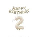 Bej Rengi Happy Bırthday ve Rakam Folyo Balon Seti Yaş 2