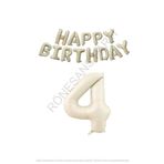 Bej Rengi Happy Bırthday ve Rakam Folyo Balon Seti Yaş 4