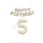 Bej Rengi Happy Bırthday ve Rakam Folyo Balon Seti Yaş 5