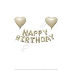 Bej Renk Kalp Folyo Balon ve Happy Bırthday Folyo Balon Seti