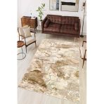Bej Soyut Desen Baskılı Kaymaz Yıkanabilir Salon Oturma Odası Mutfak Balkon Halısı Yolluk 160 X 230 Cm Bej