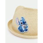 Bej Stitch Nakışlı Hasır Kız Bebek Şapka