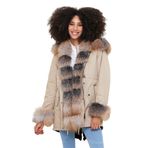 Bej Su Geçirmez Parka Kaban Manşet, Önler ve Kapüşon Kürk Tilki (Kürkler Çıkarılabilir) 3XL