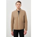 Bej Suni Deri Hakim Yaka Düz Yırtmaçsız Tam Astar Slim Fit Casual Deri Mont 1038245152