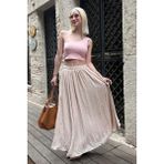 Bej Vual Kumaş Basic Kadın Uzun Boy Kadın Etek MG2366