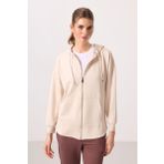 Bej Yumuşak Dokulu Kapüşonlu Oversize Kadın Tunik Sweatshirt - 97302