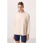 Bej Yumuşak Dokulu O Yaka Oversize Kadın Tunik Sweatshirt - 97303