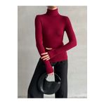 BEJNA Kadın Bordo Parmak Detaylı Balıkçı Yaka Soft Bluz