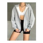 BEJNA Kadın Gri Fermuarlı Oversize Sweat Hırka