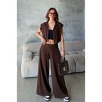 BEJNA Kadın Kahverengi Yumuşak Modal Dokulu Yelek Wide Leg Pantolon Alt Üst Spor Takım