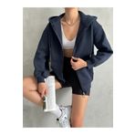 BEJNA Kadın Lacivert Fermuarlı Oversize Sweat Hırka