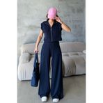 BEJNA Kadın Lacivert Yumuşak Modal Dokulu Yelek Wide Leg Pantolon Alt Üst Spor Takım