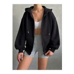 BEJNA Kadın Siyah Fermuarlı Oversize Sweat Hırka