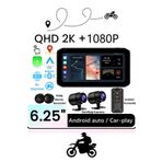 BEKAZE 6.25'' 2K Dokunmatik Ekranlı Su Geçirmez Motosiklet CarPlay GPS - 2 Kameralı, Lastik Basınç Sensörlü