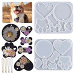 Bekecidi 6 adet anahtarlık reçine kalıp seti, reçine silikon kalıplar, kalp, köpek kemiği, 4 metal zincirli, kendin yap kristal, evcil hayvan isim levhası, döküm, köpek tasması, dekoratif kolye ucu