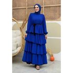 Bel Kuşaklı Kat Detay Elbise 6029 Saks - 40