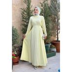 Bel Kuşaklı Kol Fermuar Detaylı Elbise 6041 Sarı - 42