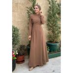 Bel Kuşaklı Kol Fermuar Detaylı Elbise 6041 Taba - 44