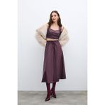 Bel Lastikli Deri Etek - Bordo - 38