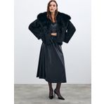 Bel Lastikli Deri Etek - Siyah
